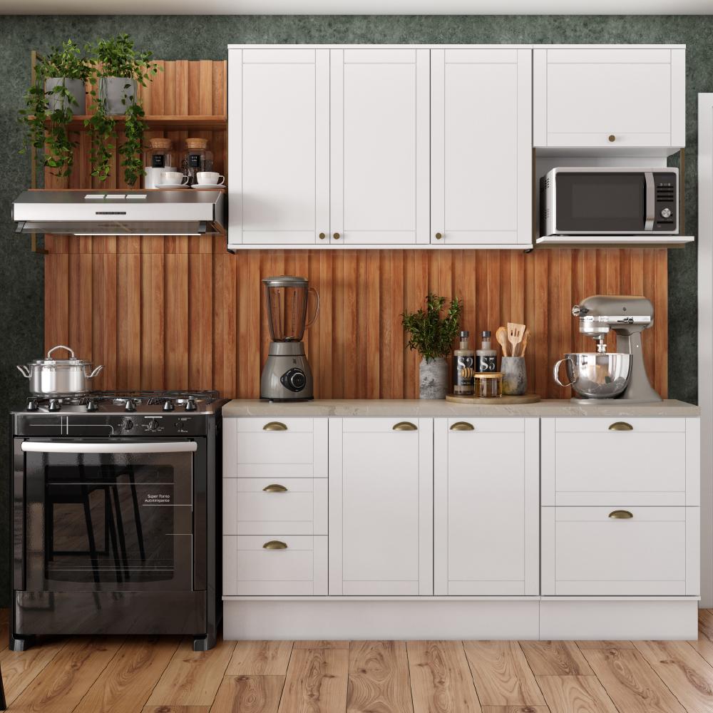 Cozinha Completa Milla Max Armário e Balcão Branco Carraro