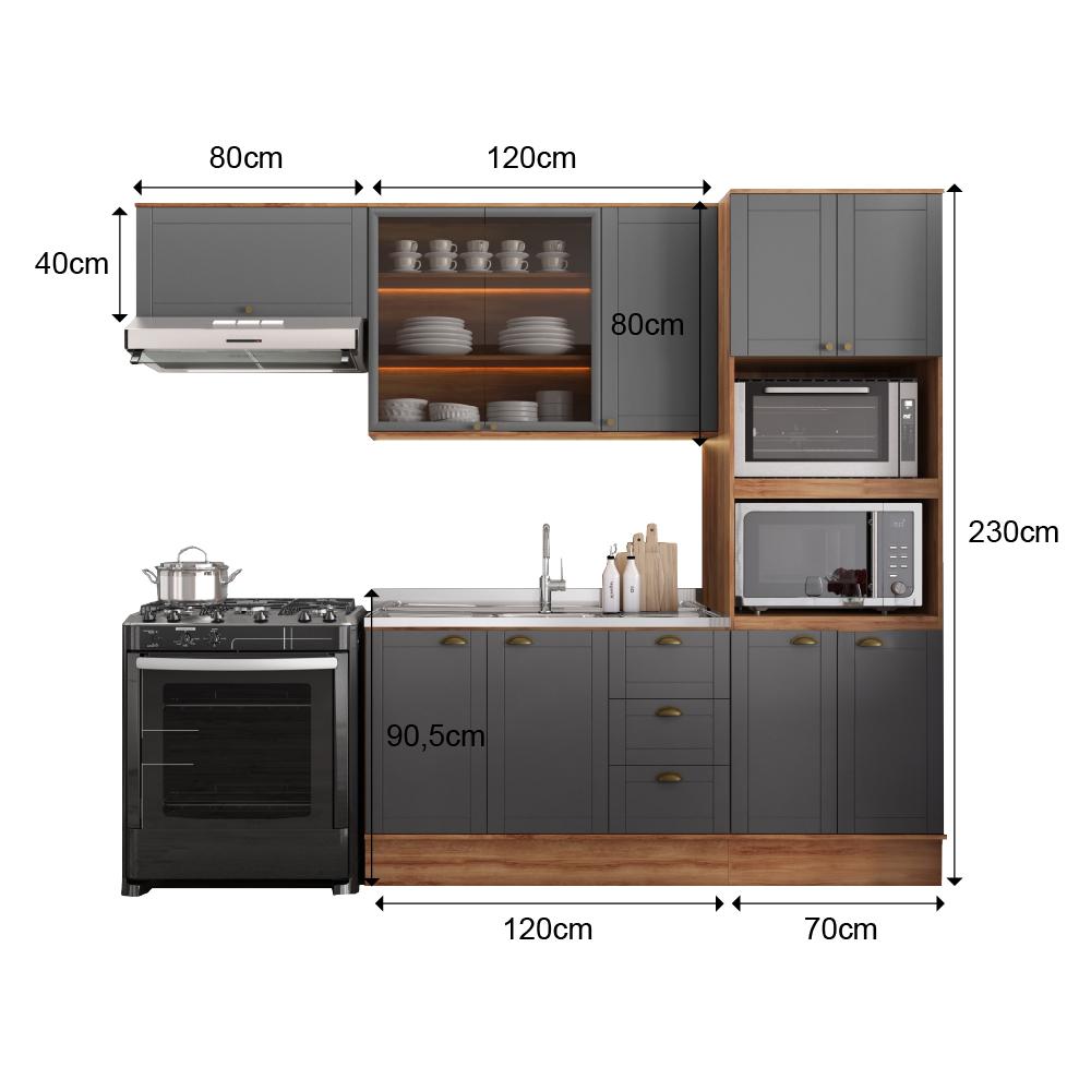 Cozinha Completa Milla Plus Armário e Balcão Nog/Cinza Carraro