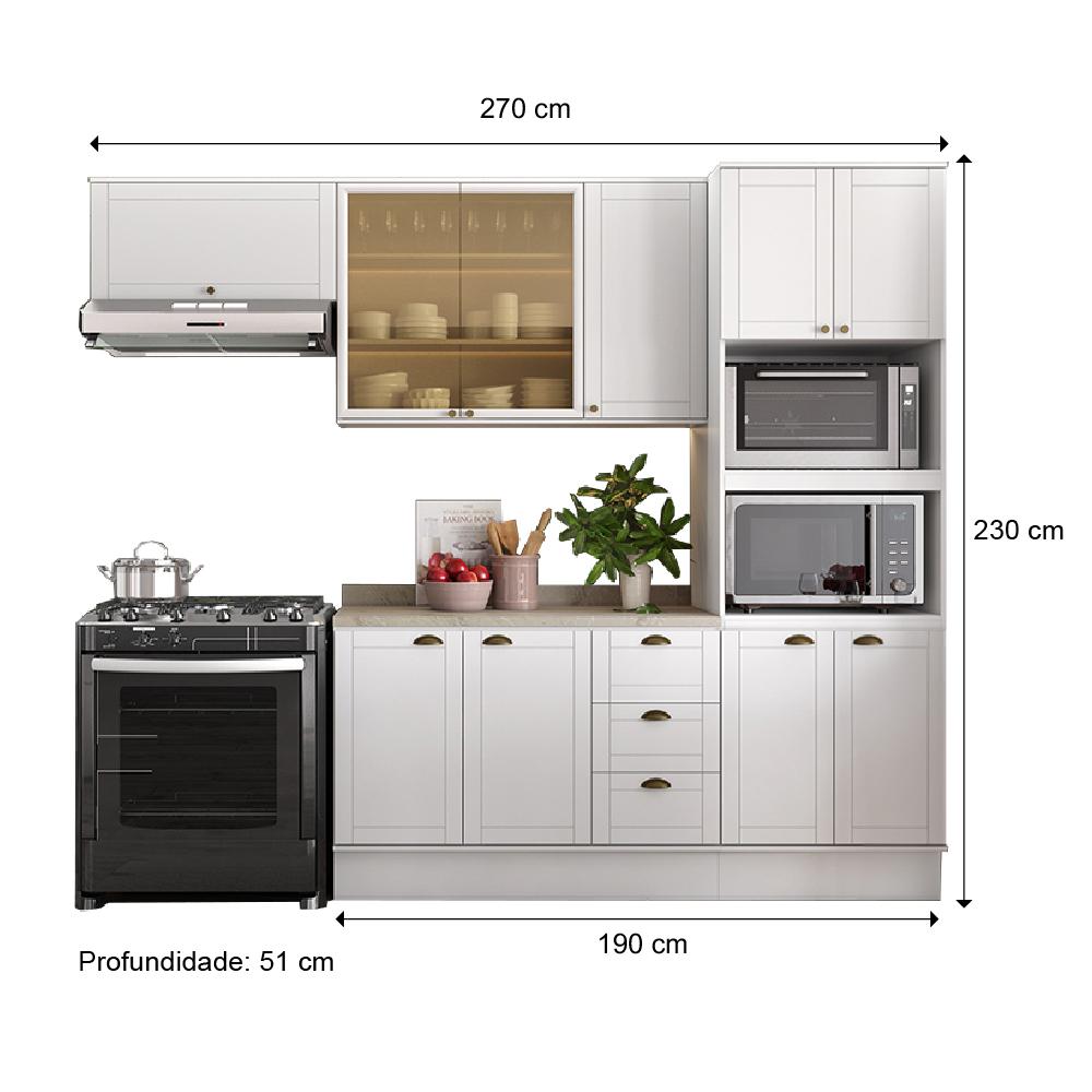 Cozinha Completa Milla Pop 100% MDF Armário e Balcão Branco Carraro