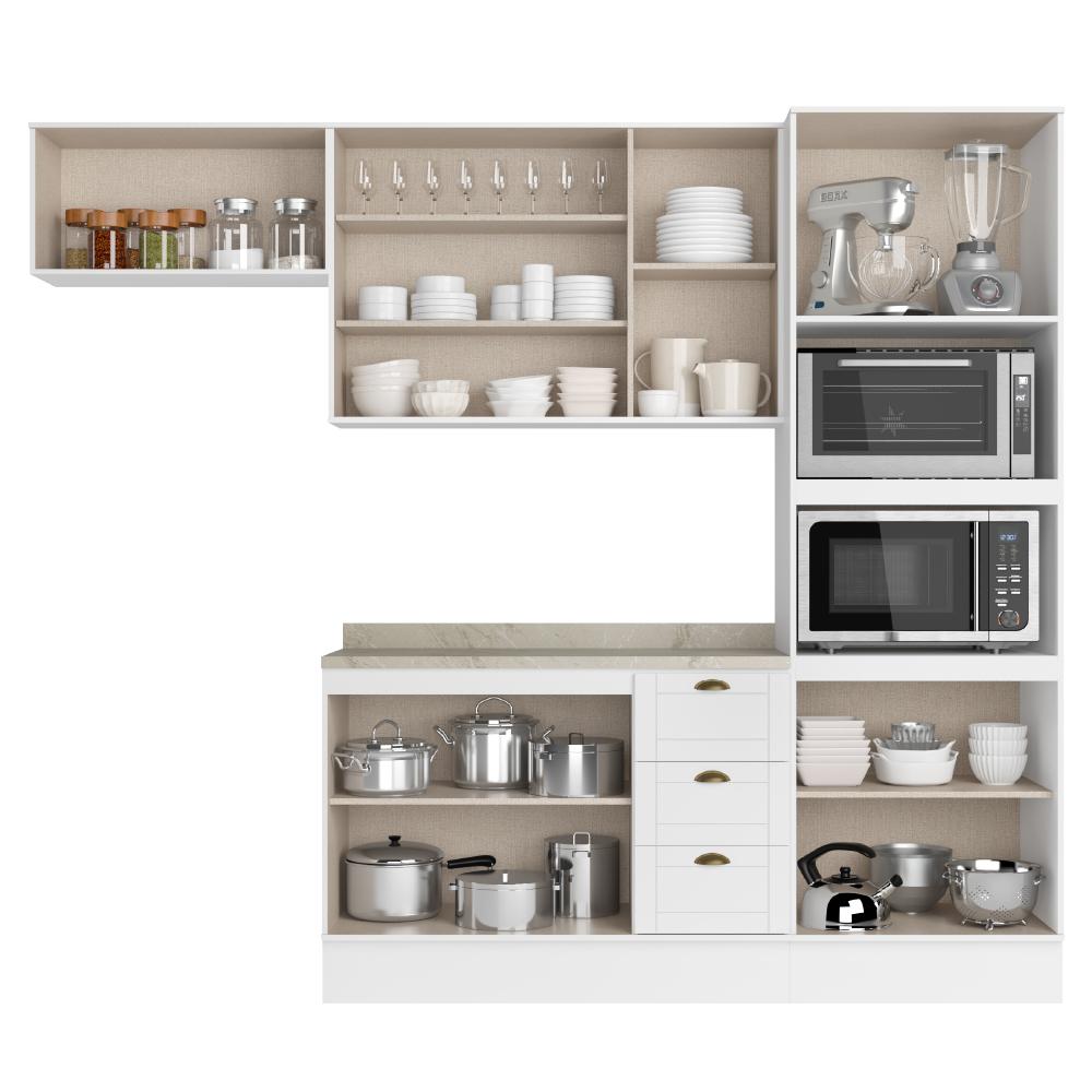 Cozinha Completa Milla Pop 100% MDF Armário e Balcão Branco Carraro