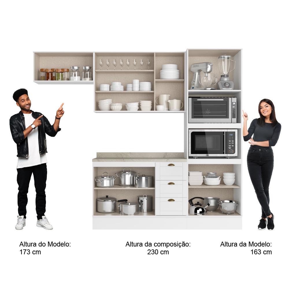 Cozinha Completa Milla Pop 100% MDF Armário e Balcão Branco Carraro