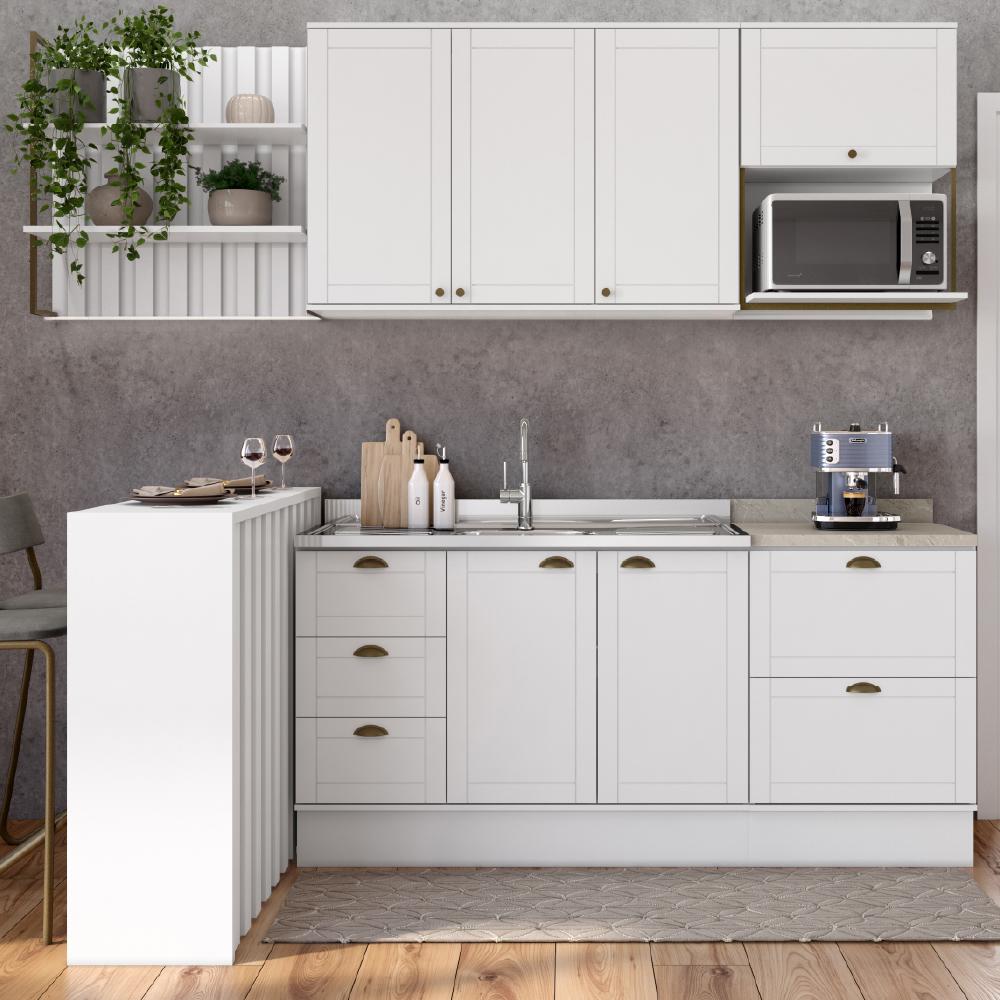Cozinha Completa Milla Pro 100% MDF Armário e Balcão Branco Carraro