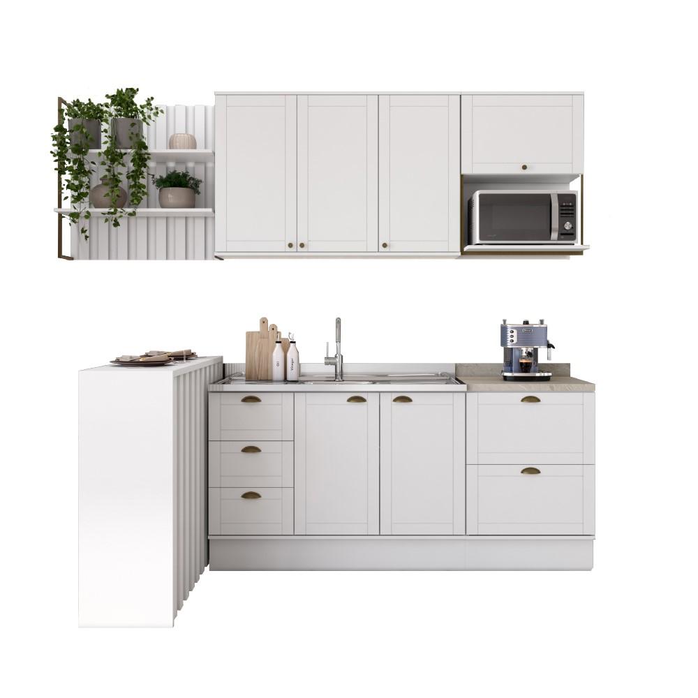 Cozinha Completa Milla Pro 100% MDF Armário e Balcão Branco Carraro