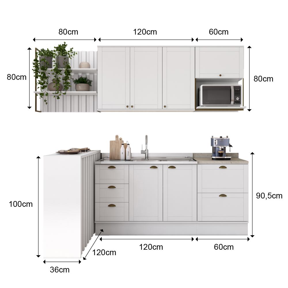 Cozinha Completa Milla Pro 100% MDF Armário e Balcão Branco Carraro