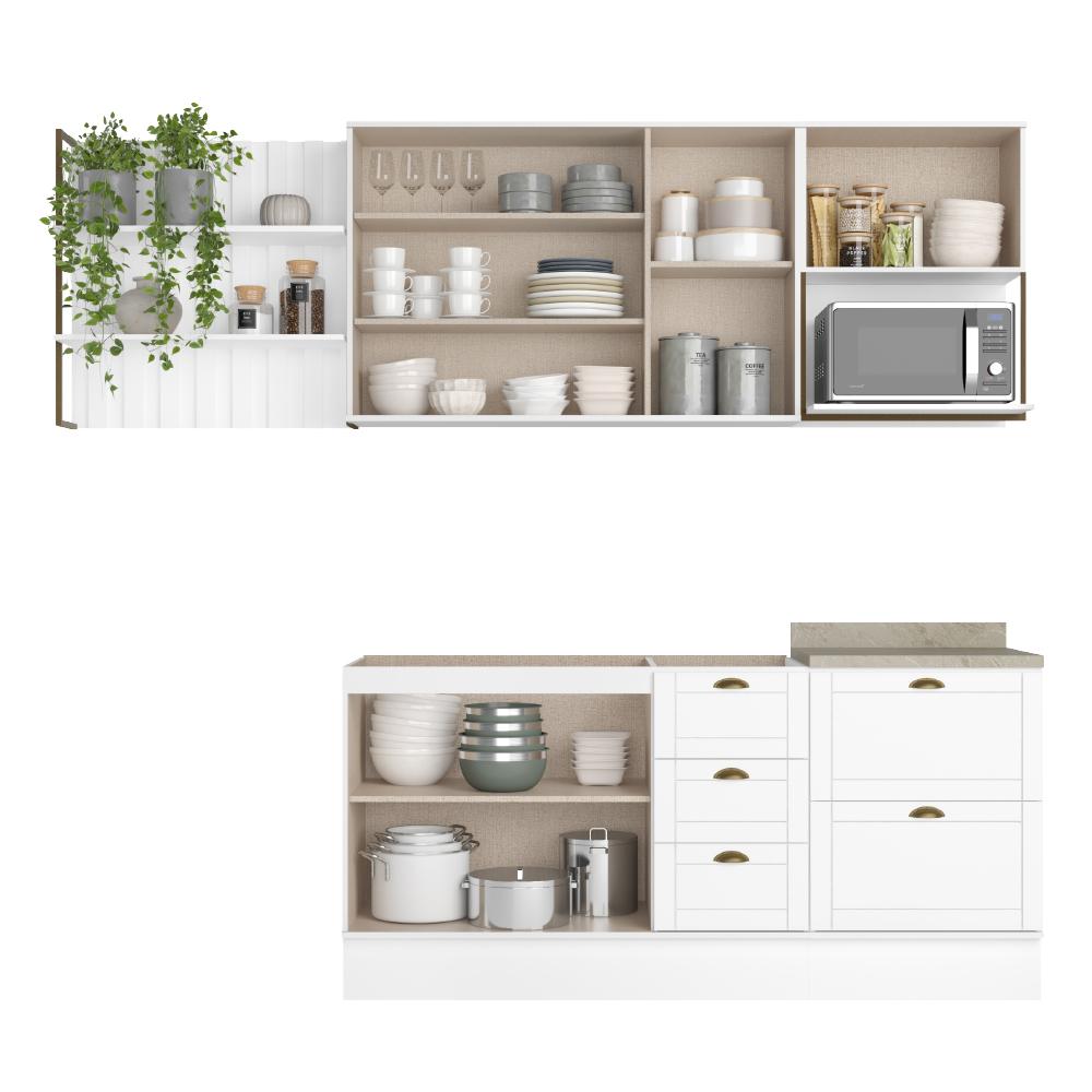 Cozinha Completa Milla Pro 100% MDF Armário e Balcão Branco Carraro