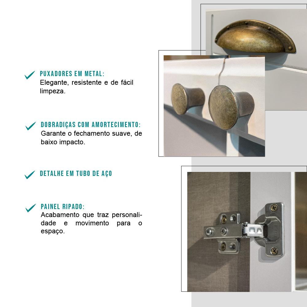 Cozinha Completa Milla Pro 100% MDF Armário e Balcão Branco Carraro