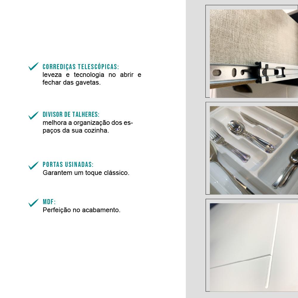 Cozinha Completa Milla Pro 100% MDF Armário e Balcão Branco Carraro
