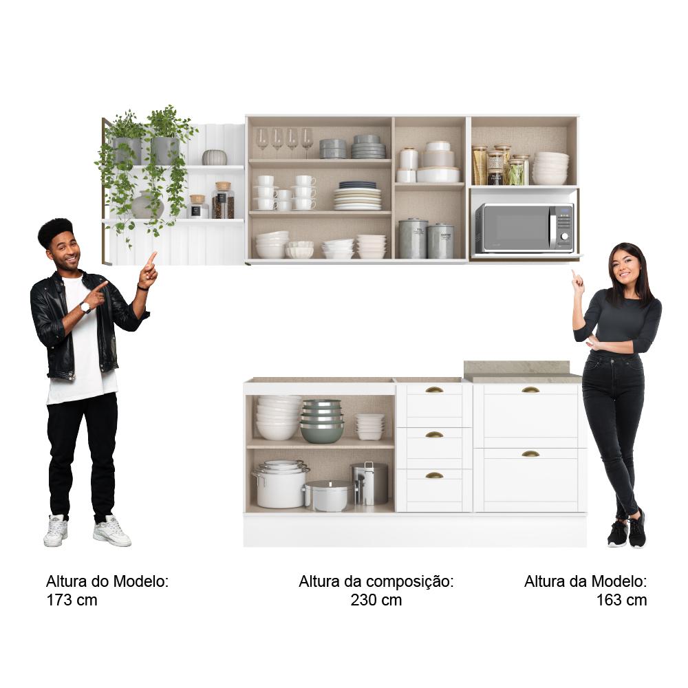 Cozinha Completa Milla Pro 100% MDF Armário e Balcão Branco Carraro