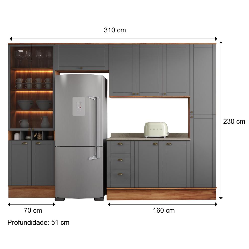 Cozinha Completa Milla Ultra Armário e Balcão Nog/Cinza Carraro