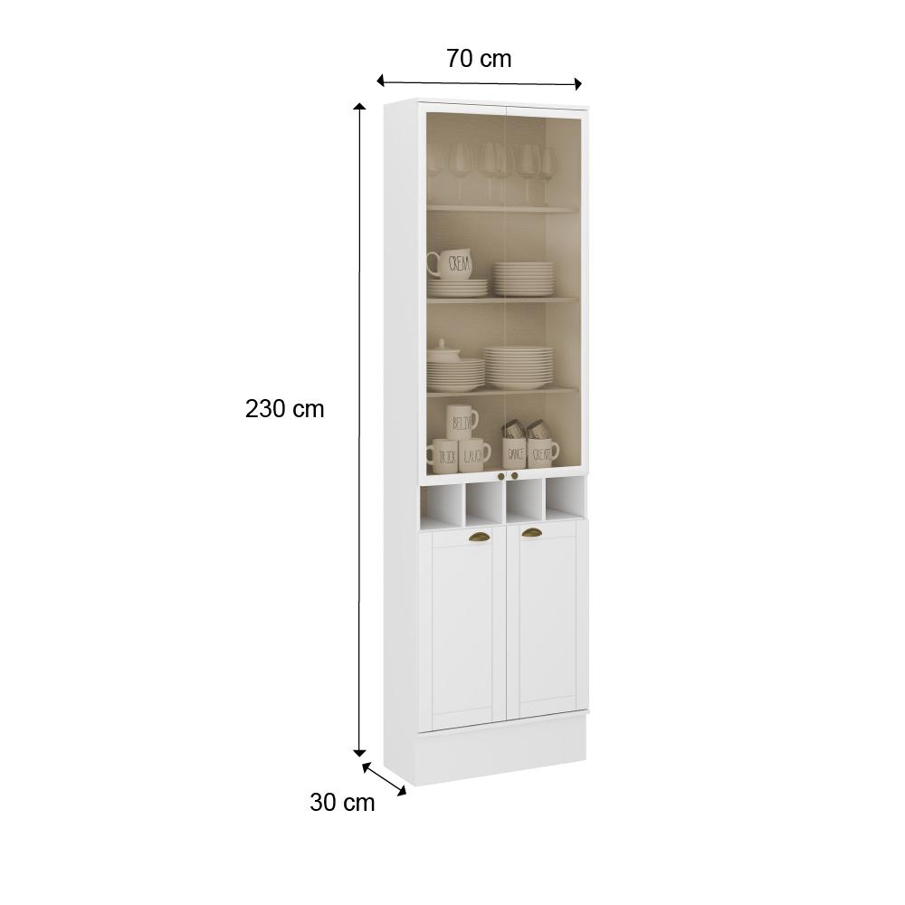 Cristaleira 2 Portas Vidro Milla Branco MDF 70cm Carraro