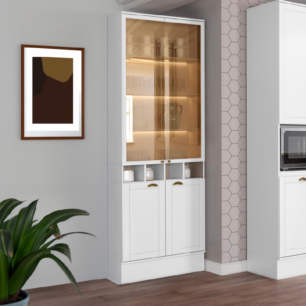 Cristaleira 2 Portas Vidro Milla Branco MDF 70cm Carraro