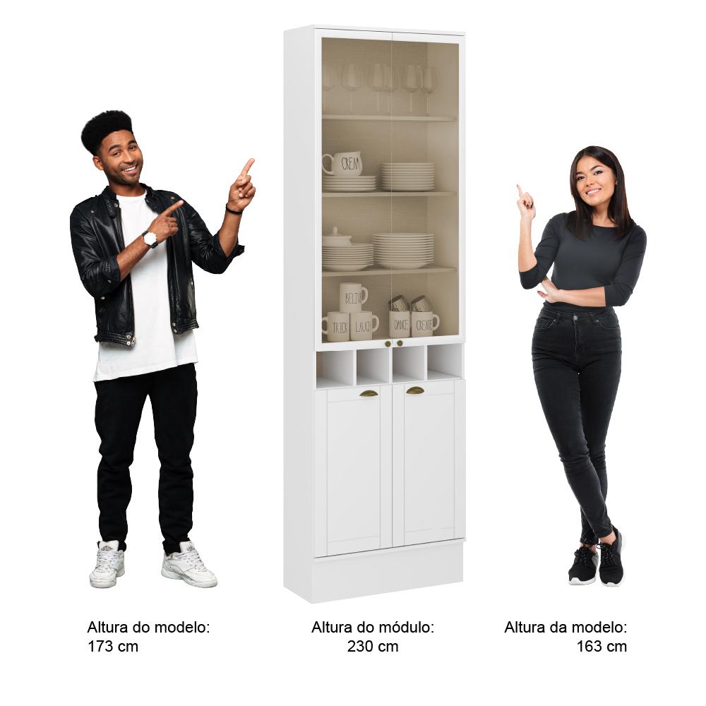 Cristaleira 2 Portas Vidro Milla Branco MDF 70cm Carraro