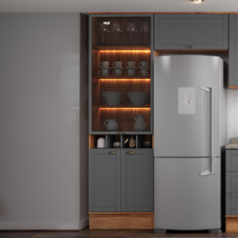 Cristaleira 2 Portas Vidro Milla Nog/Cinza 70cm Carraro