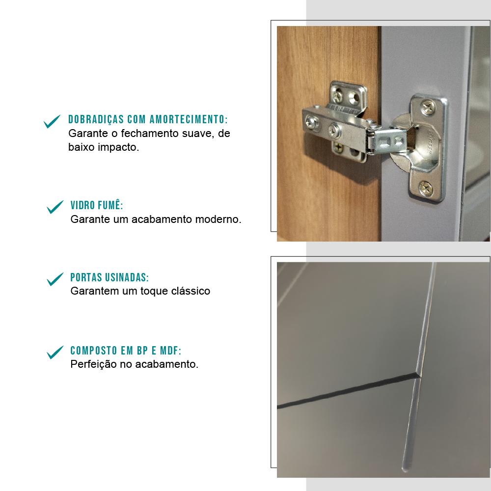 Cristaleira 2 Portas Vidro Milla Nog/Cinza 70cm Carraro