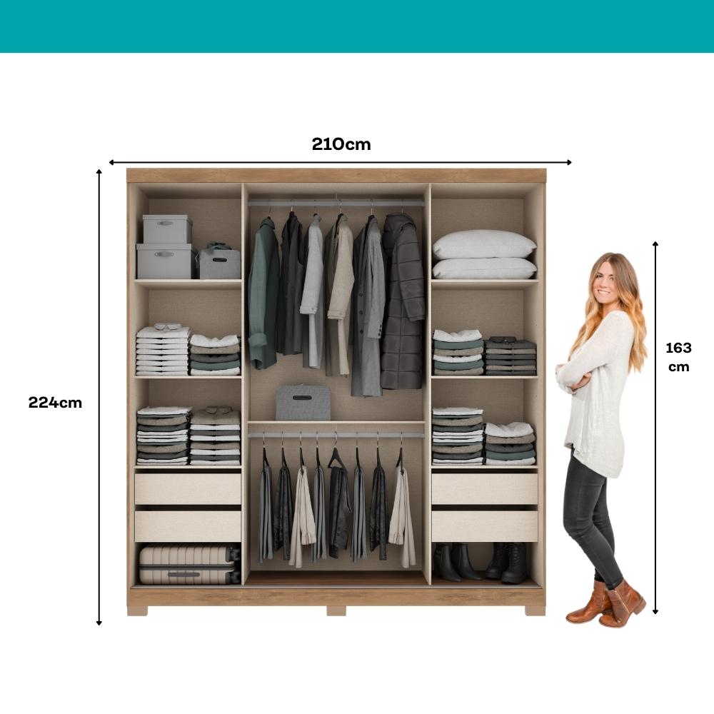 Guarda Roupa Casal 2 Portas 4 Gavetas Madrid Carraro Freijó c/ Avelã