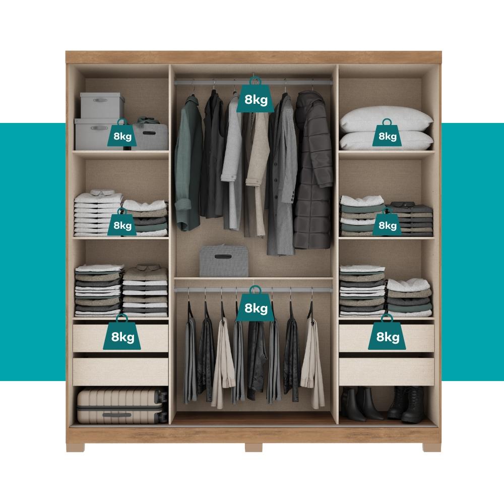 Guarda Roupa Casal 2 Portas 4 Gavetas Madrid Carraro Freijó c/ Avelã