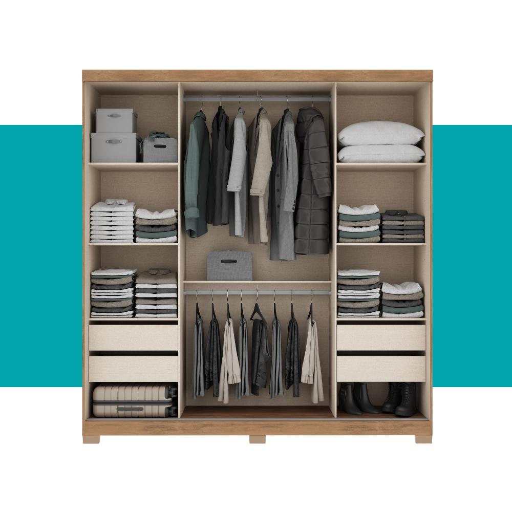 Guarda Roupa Casal 2 Portas 4 Gavetas Madrid Carraro Freijó c/ Avelã
