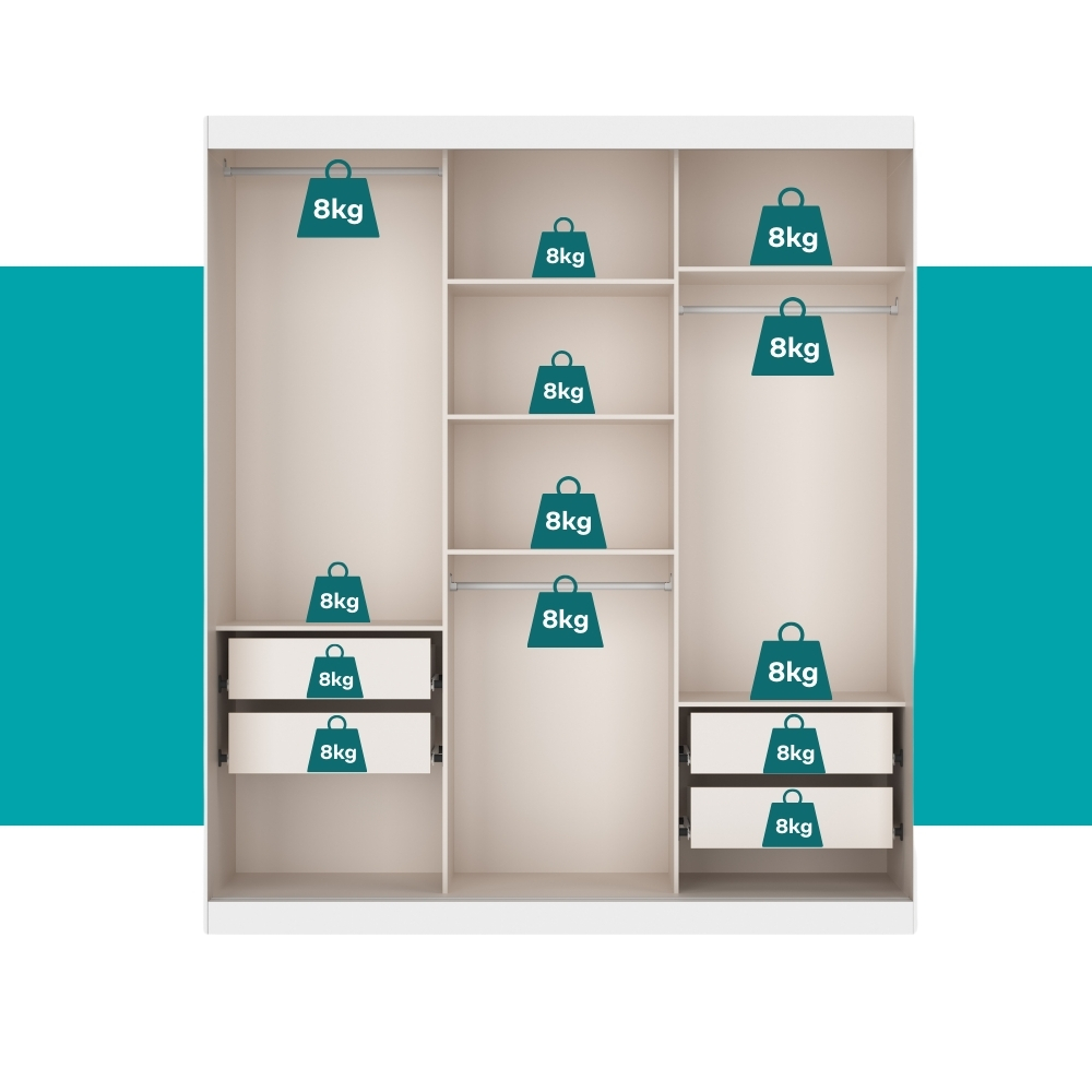 Guarda Roupa Casal 3 Portas 4 Gav Espelho Branco 1144 Carraro