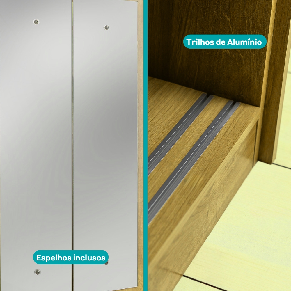 Guarda Roupa Casal 3 Portas 4 Gav Espelho Branco 1144 Carraro