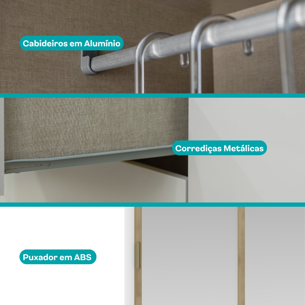 Guarda Roupa Casal 3 Portas 4 Gav Espelho Branco 1144 Carraro