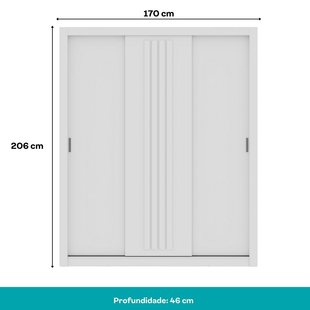 Guarda Roupa Casal 3 Portas Doha 2 Gavetas Carraro Ripado Branco