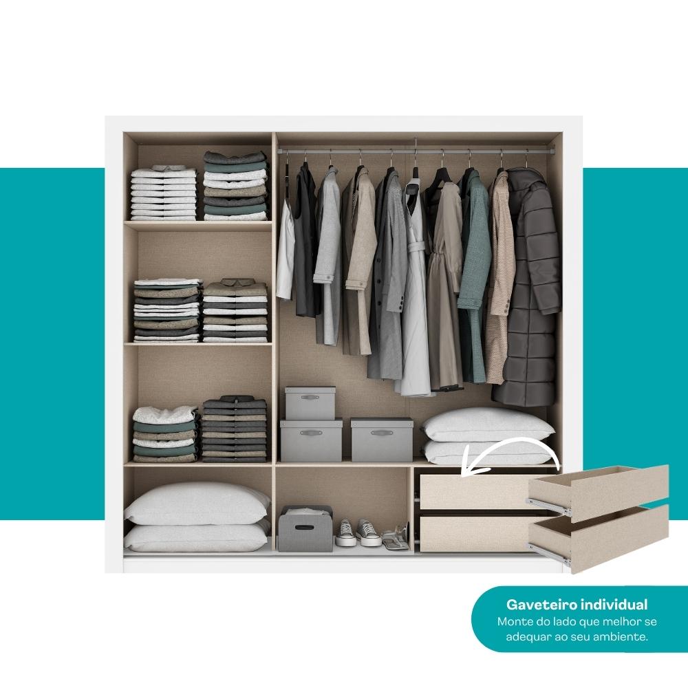 Guarda Roupa Casal 3 Portas Doha 2 Gavetas Carraro Ripado Branco