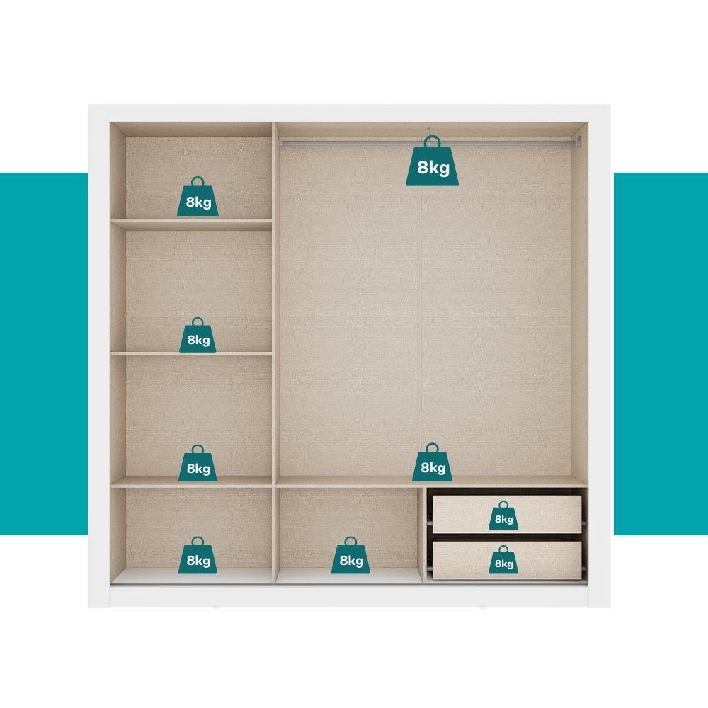 Guarda Roupa Casal 3 Portas Doha 2 Gavetas Carraro Ripado Branco