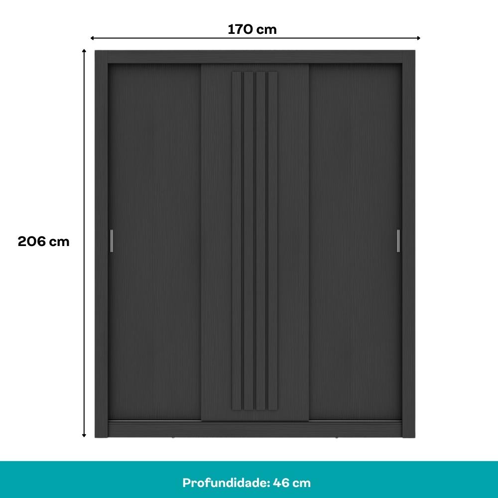 Guarda Roupa Casal 3 Portas Doha 2 Gavetas Carraro Ripado Preto Touch