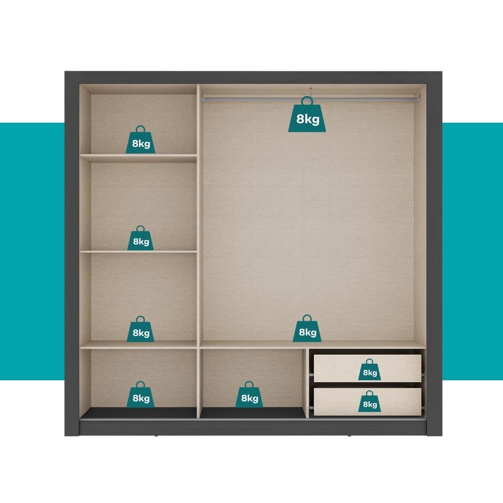Guarda Roupa Casal 3 Portas Doha 2 Gavetas Carraro Ripado Preto Touch