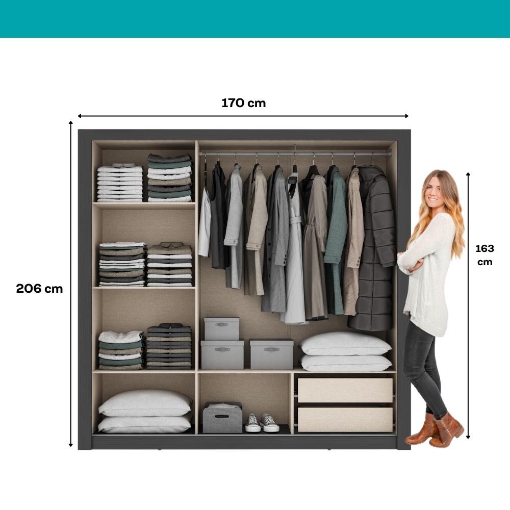Guarda Roupa Casal 3 Portas Doha 2 Gavetas Carraro Ripado Preto Touch