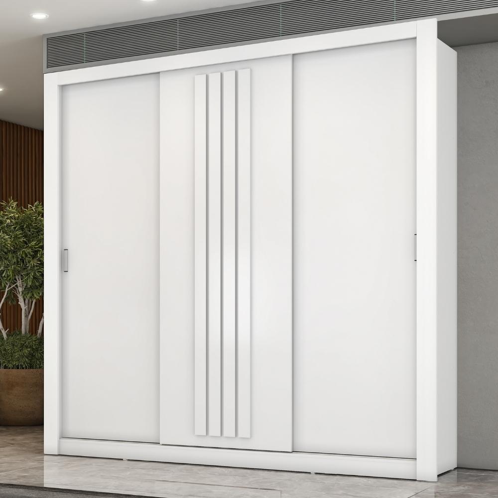 Guarda Roupa Casal 3 Portas Doha Carraro Ripado Branco