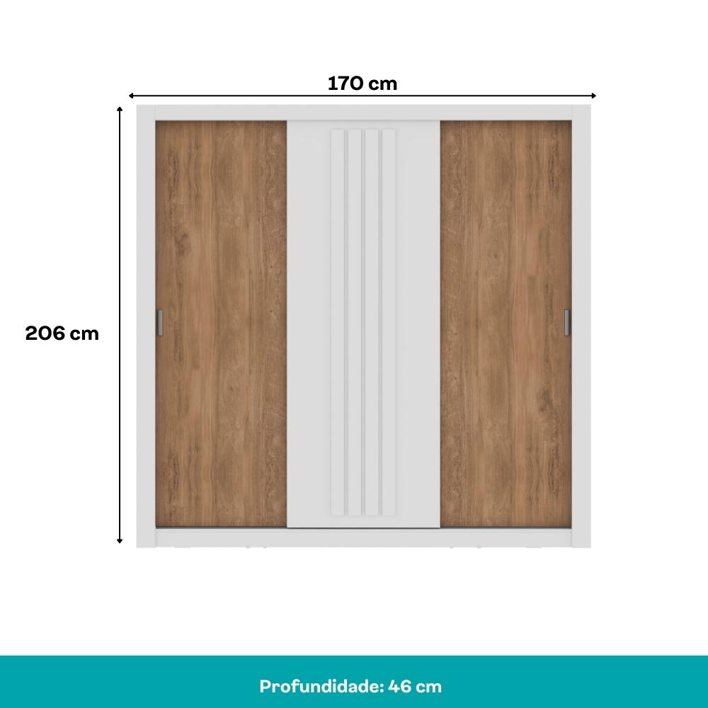 Guarda Roupa Casal 3 Portas Doha Carraro Ripado Branco com Freijó
