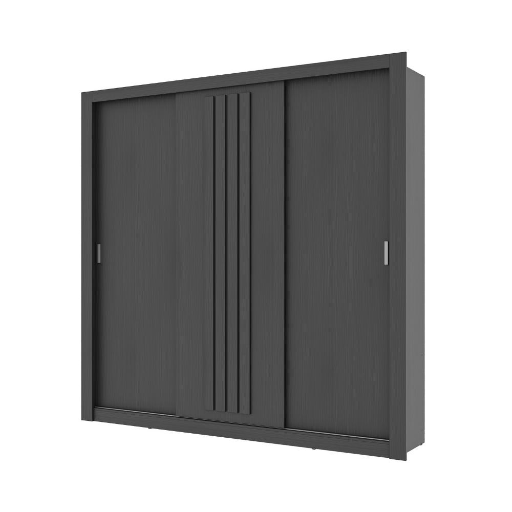 Guarda Roupa Casal 3 Portas Doha Carraro Ripado Preto Touch