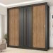 Guarda Roupa Casal 3 Portas Doha Carraro Ripado Preto Touch com Freijó