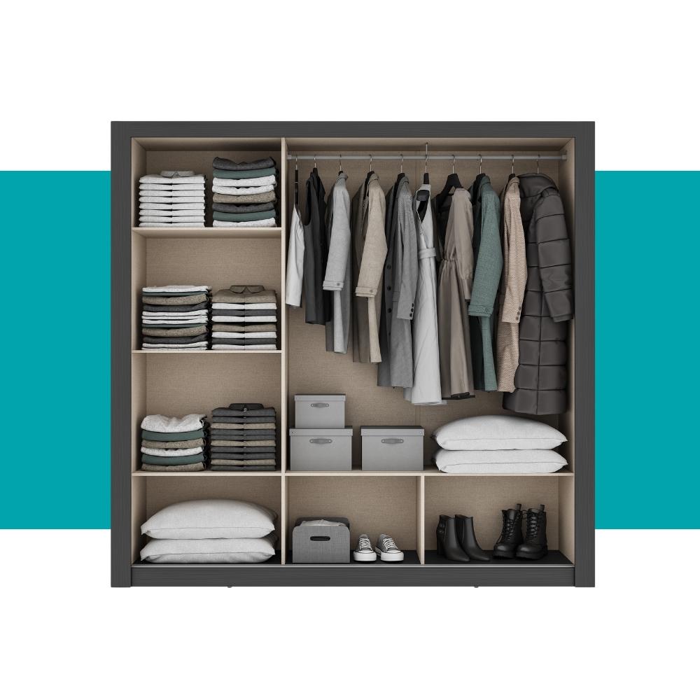 Guarda Roupa Casal 3 Portas Doha Carraro Ripado Preto Touch com Freijó