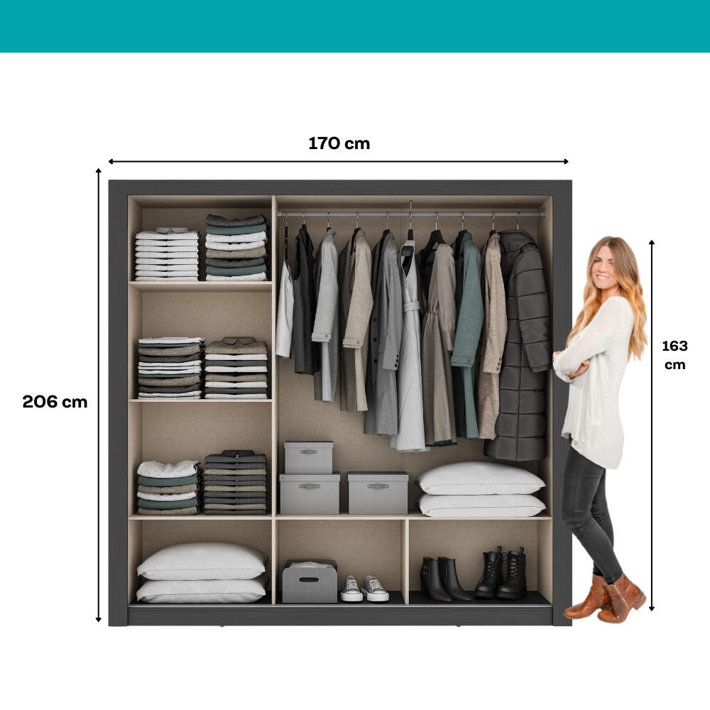 Guarda Roupa Casal 3 Portas Doha Carraro Ripado Preto Touch com Freijó
