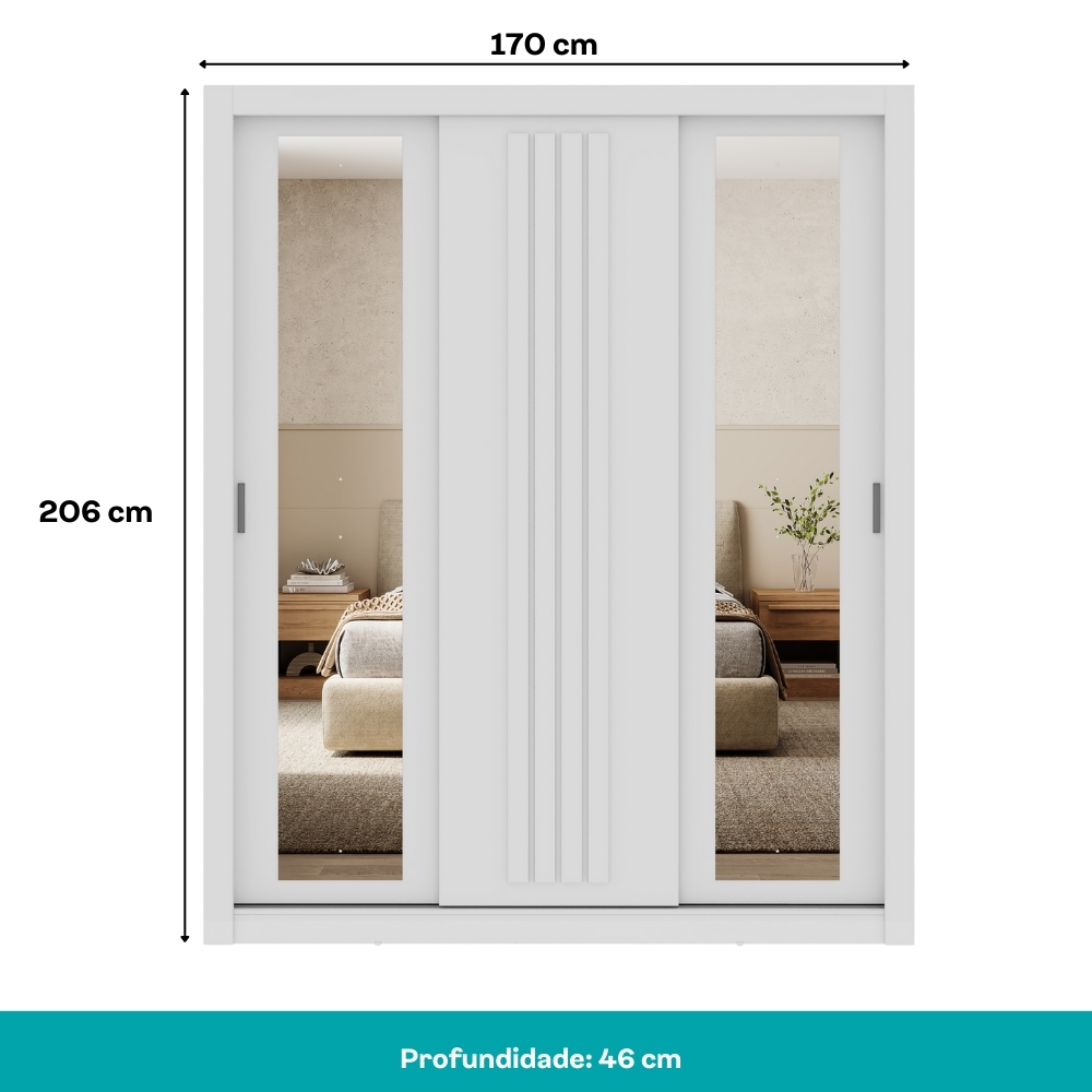 Guarda Roupa Casal 3 Portas Doha Duo Carraro Ripado Branco
