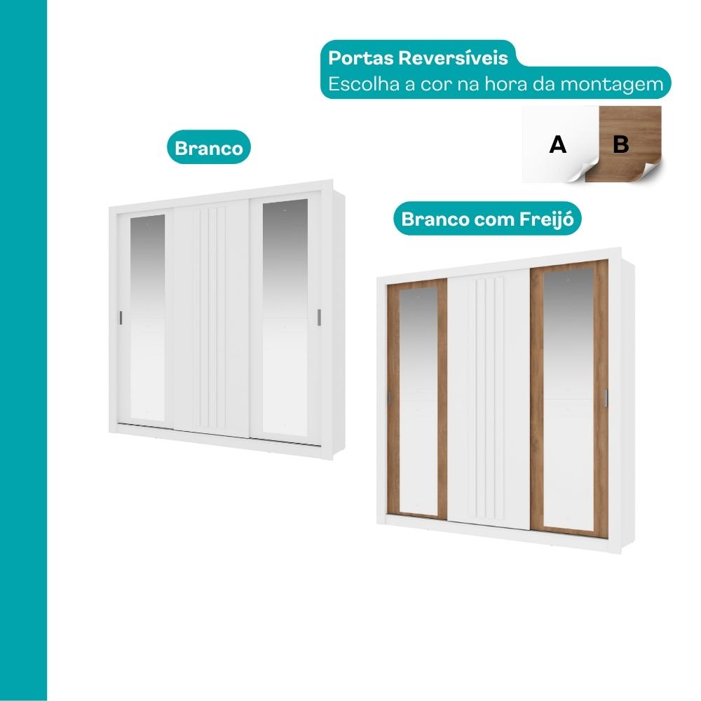 Guarda Roupa Casal 3 Portas Doha Duo Carraro Ripado Branco