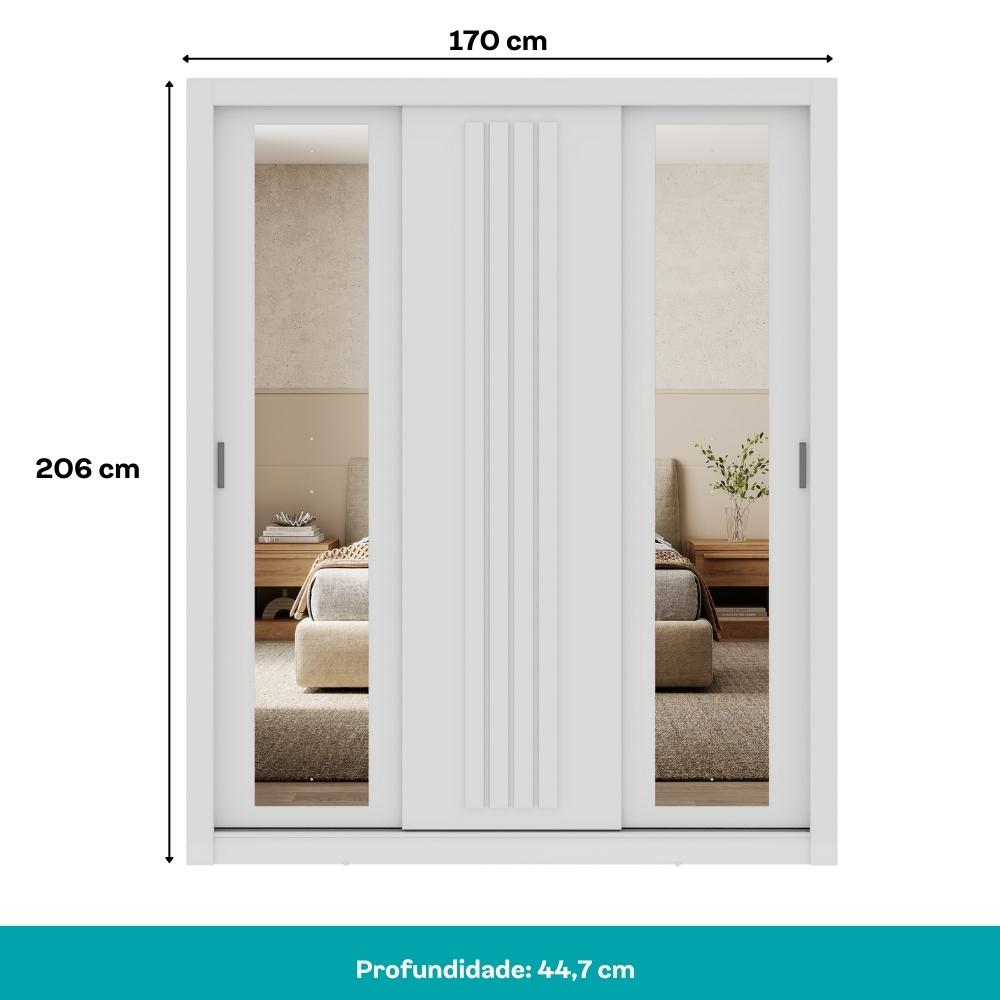 Guarda Roupa Casal 3 Portas Doha Duo Carraro Ripado Branco