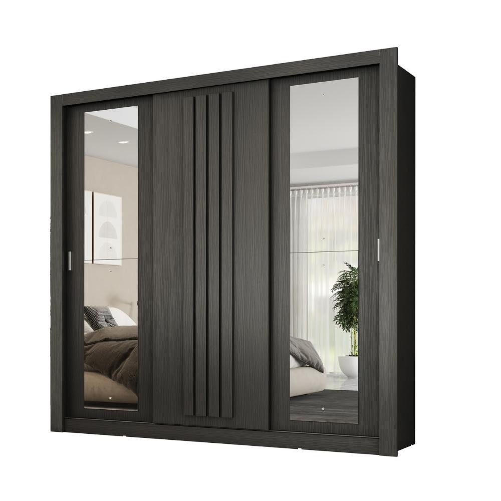 Guarda Roupa Casal 3 Portas Doha Duo Carraro Ripado Preto Touch