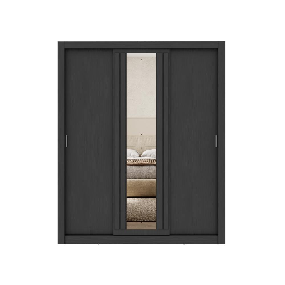 Guarda Roupa Casal 3 Portas Doha Lux 2 Gavetas Carraro Ripado Preto Touch