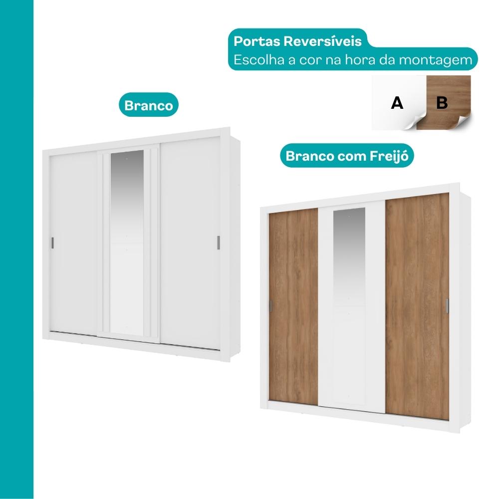 Guarda Roupa Casal 3 Portas Doha Lux 4 Gavetas Carraro Ripado Branco