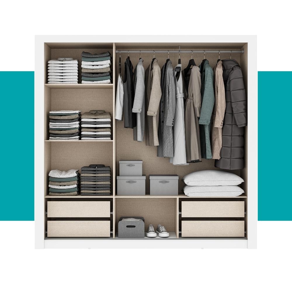 Guarda Roupa Casal 3 Portas Doha Lux 4 Gavetas Carraro Ripado Branco