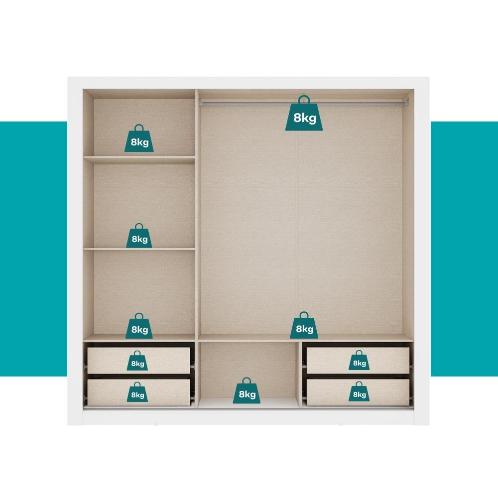 Guarda Roupa Casal 3 Portas Doha Lux 4 Gavetas Carraro Ripado Branco