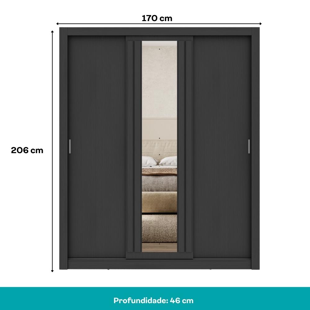 Guarda Roupa Casal 3 Portas Doha Lux 4 Gavetas Carraro Ripado Preto Touch