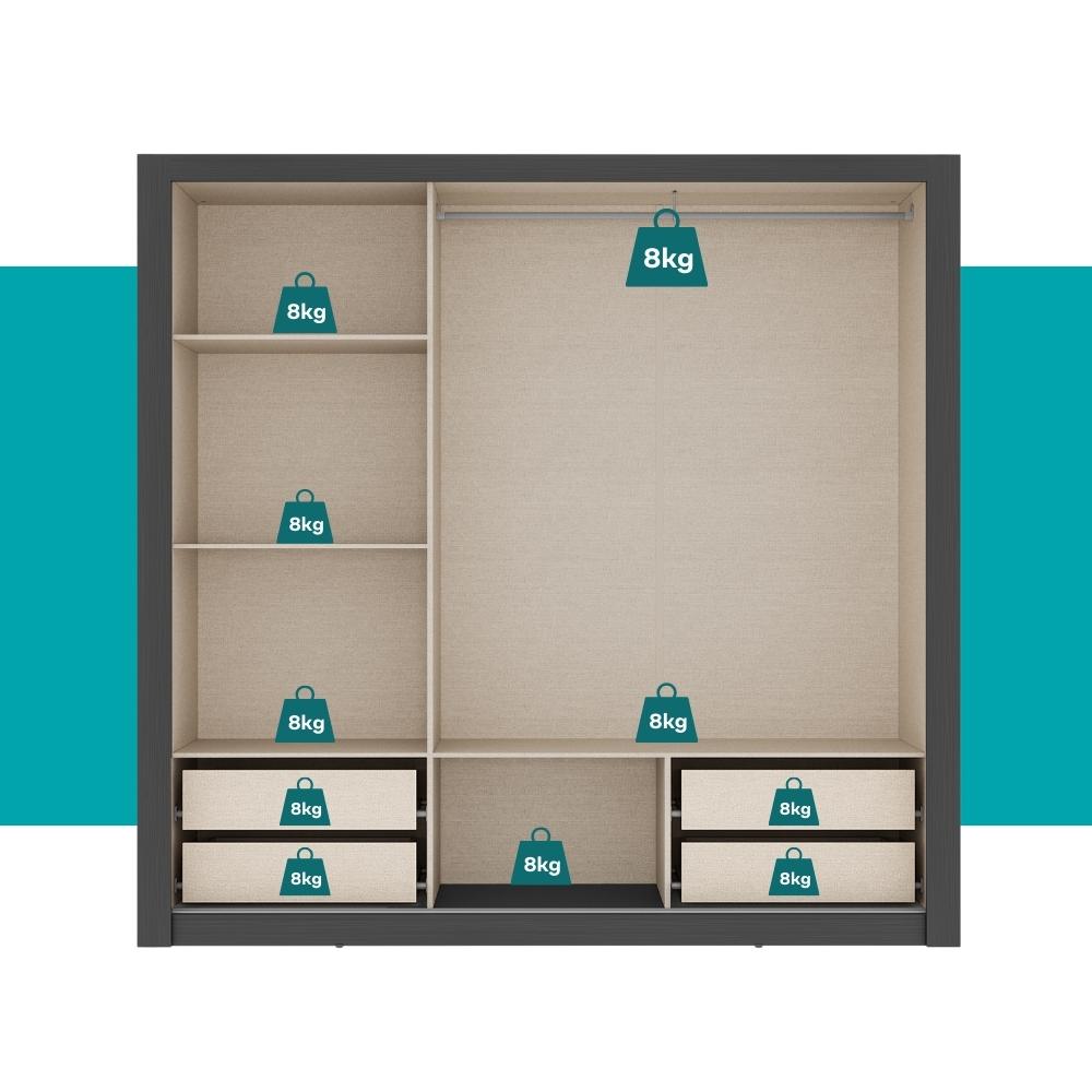 Guarda Roupa Casal 3 Portas Doha Lux 4 Gavetas Carraro Ripado Preto Touch