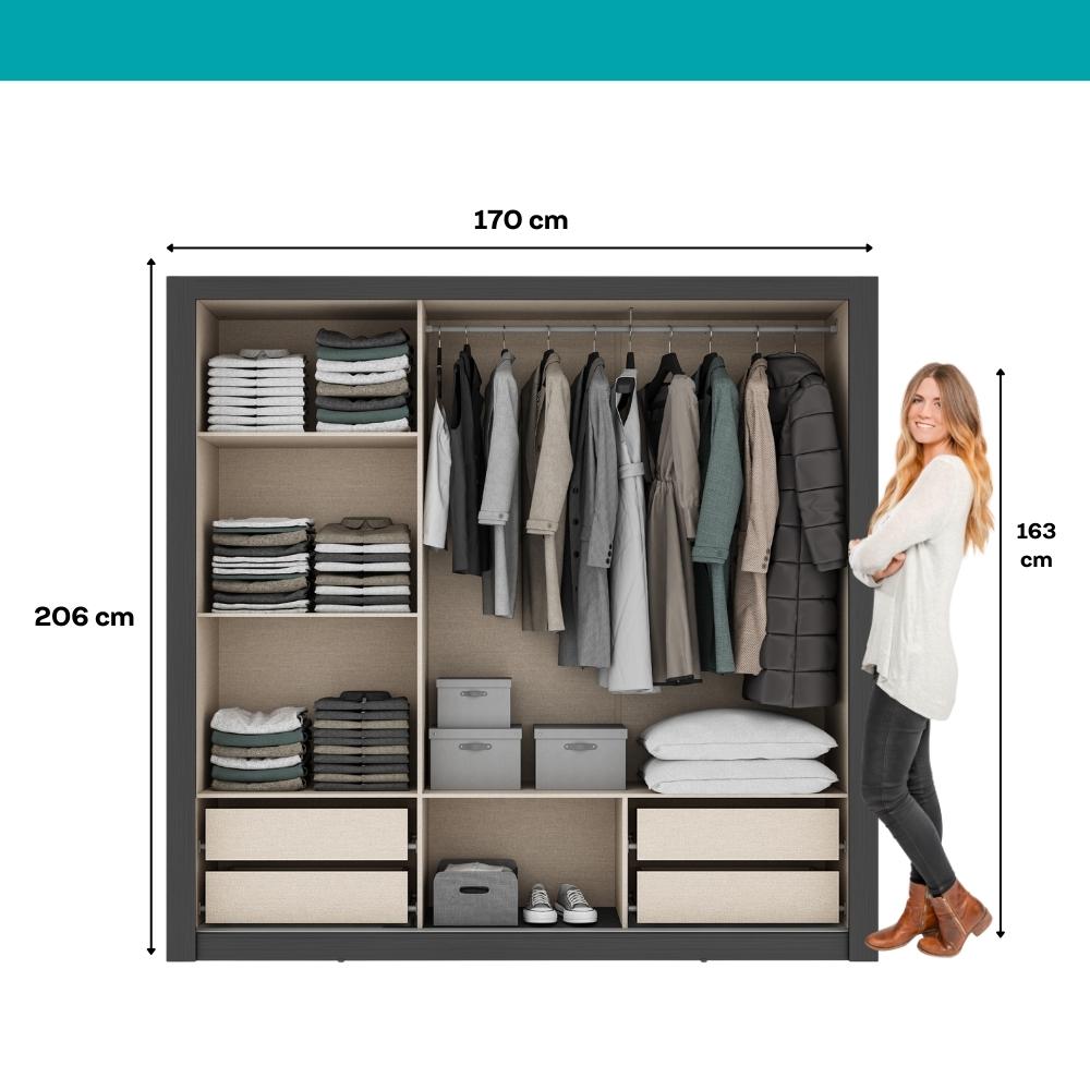 Guarda Roupa Casal 3 Portas Doha Lux 4 Gavetas Carraro Ripado Preto Touch