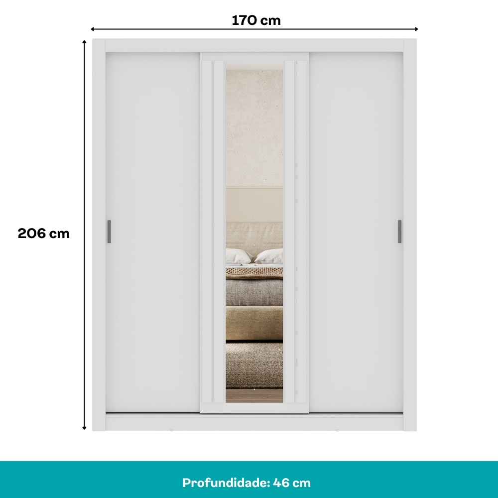 Guarda Roupa Casal 3 Portas Doha Lux Carraro Ripado Branco