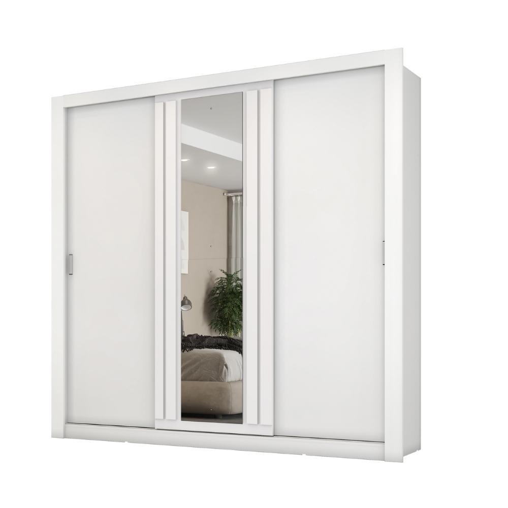 Guarda Roupa Casal 3 Portas Doha Lux Carraro Ripado Branco