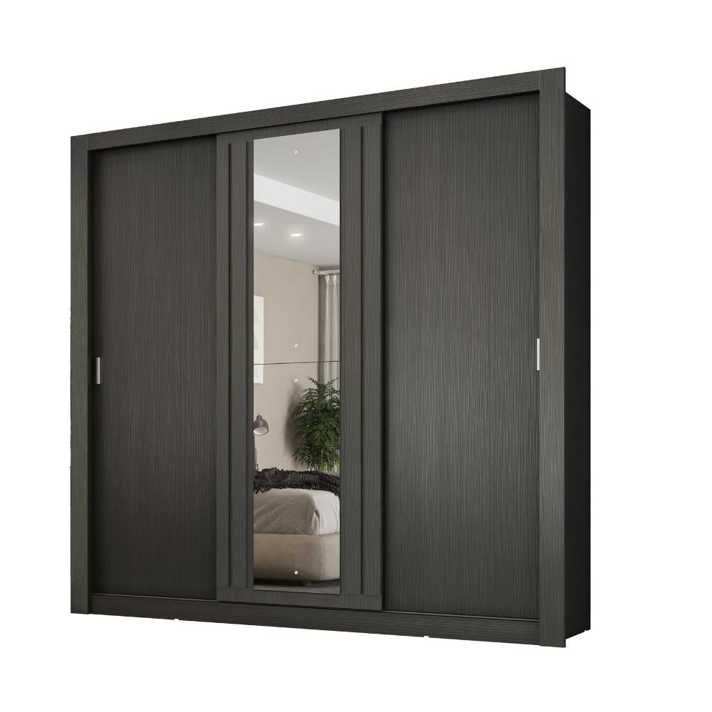 Guarda Roupa Casal 3 Portas Doha Lux Carraro Ripado Preto Touch
